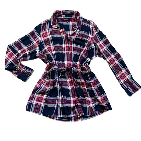 Lane Bryant Plaid Flannel Tie Waist Relaxed Button Front Tunic Top Sz 14/16 #55B - Picture 2 of 7